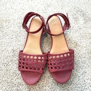 LOFT Women’s Burgundy Leather Braided Accents Slingback Block Heel Sandals 8M